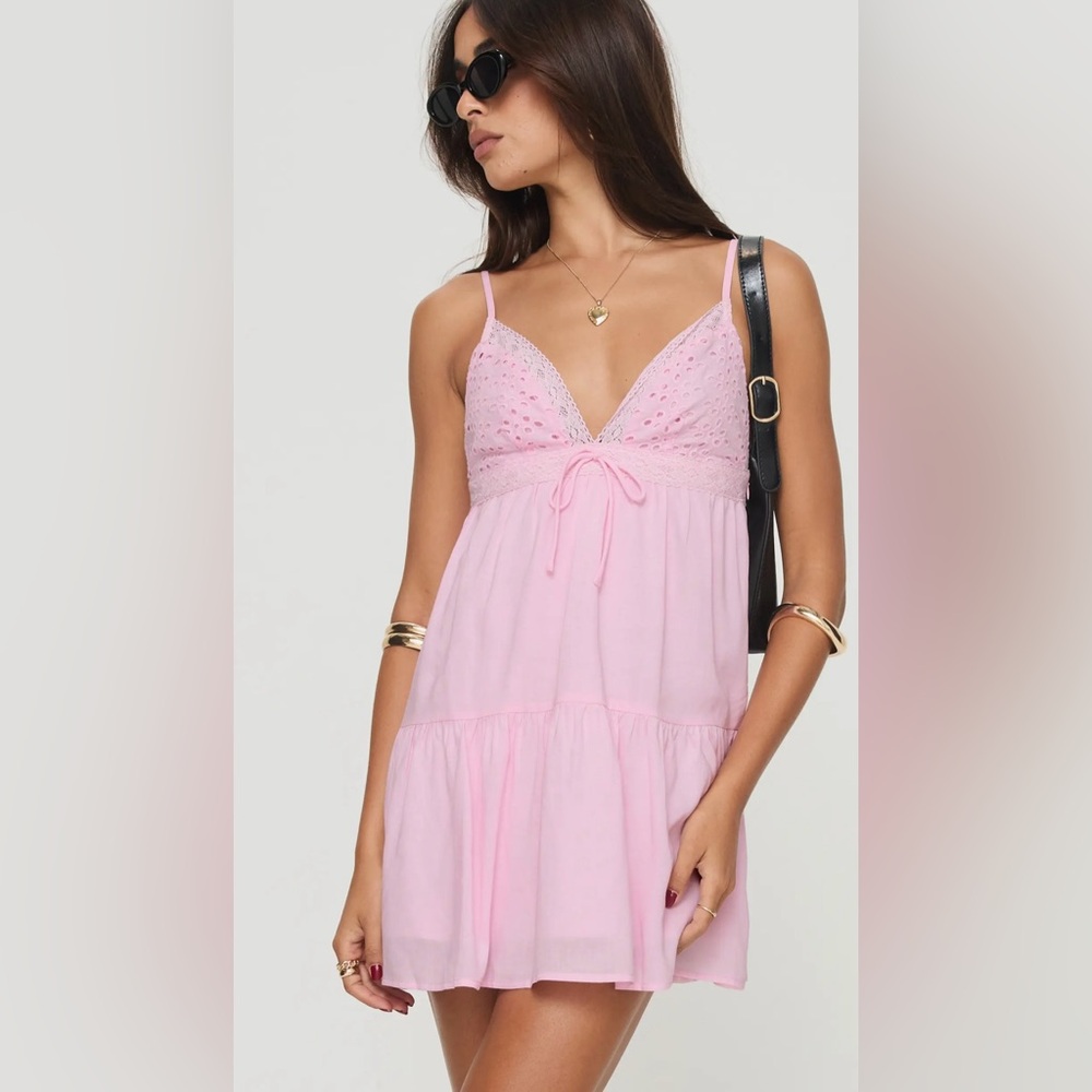 Princess Polly Nicoletta Eyelet Babydoll Minidress Light Pink Size 0
